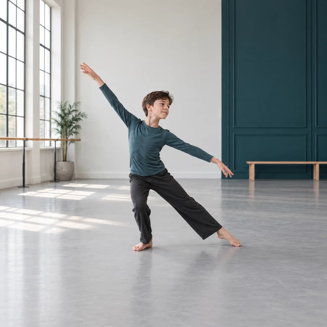 Illustration: a young contemporary dancer in a bright studio